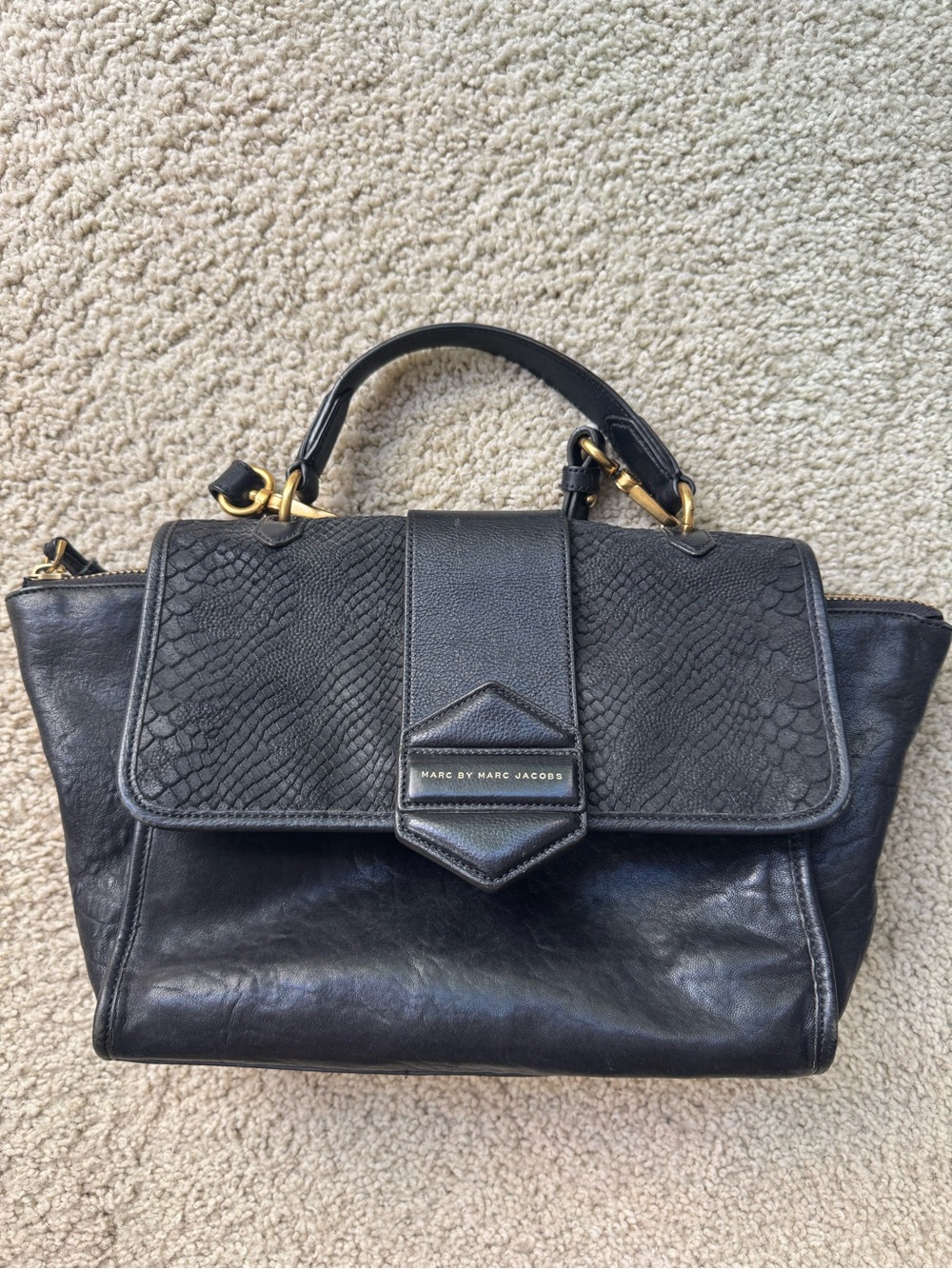 Marc By Marc Jacobs Black Textured Flap Top-Handle Satchel